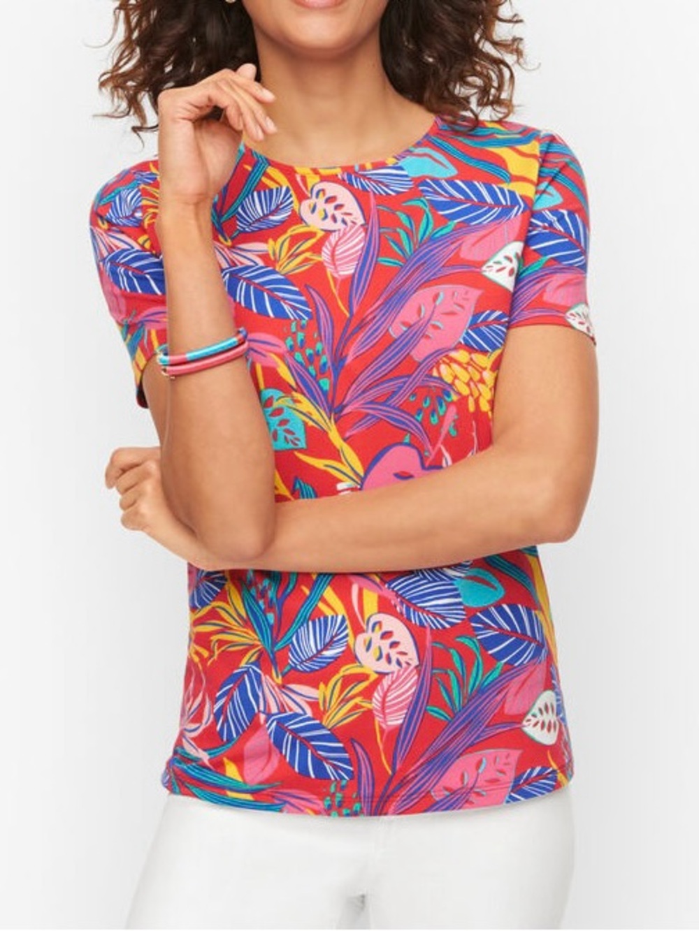 Talbots Jungle Leaves Tropical Print Tee
